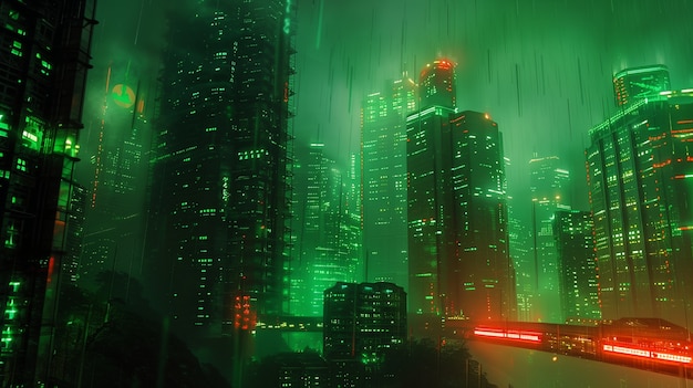 Futuristic city night scene